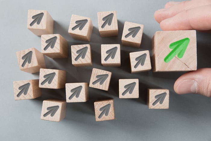 Lots of little blocks with arrows pointing up.