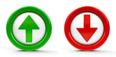 Green up arrow button and red down arrow button.
