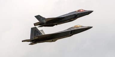 LMT F-22 Raptor and F-35 Lightning II flew together at 2016 in the UK source LMT