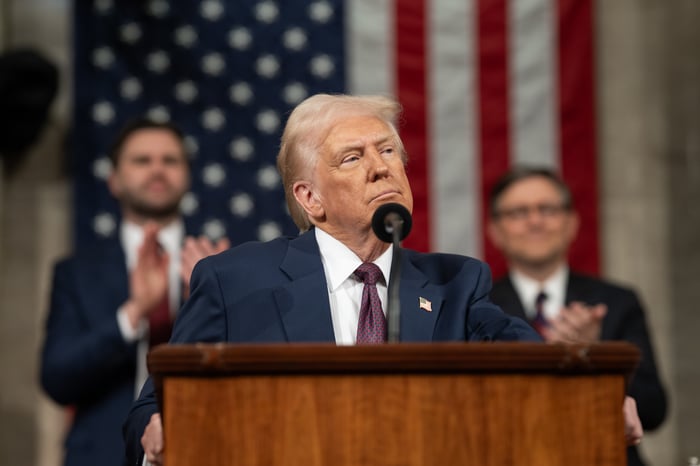 Donald Trump delivering the State of the Union address to a joint session of Congress.