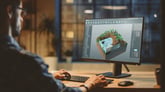 Person designing a 3D video game space