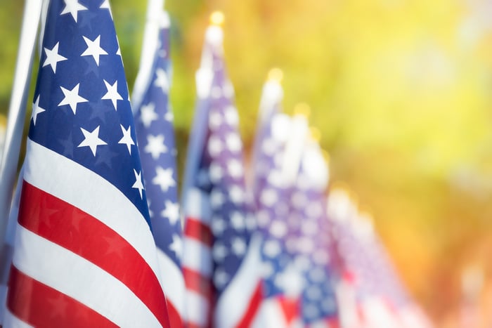 A row of American flags.