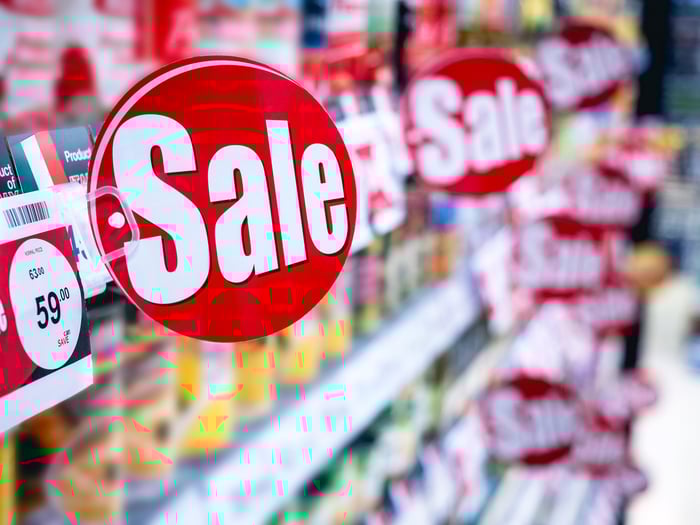 A sale sign in a retail store.
