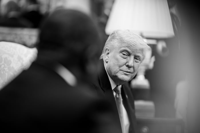 Donald Trump speaking with South African President Cyril Ramaphosa in the Oval Office.