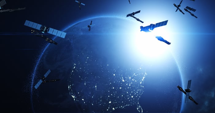 Concept image of several satellites orbiting Earth.