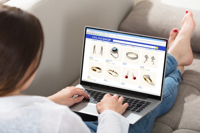 Person browsing an ecommerce site on a laptop.