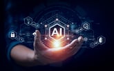 hand holds a glowing ai symbol.