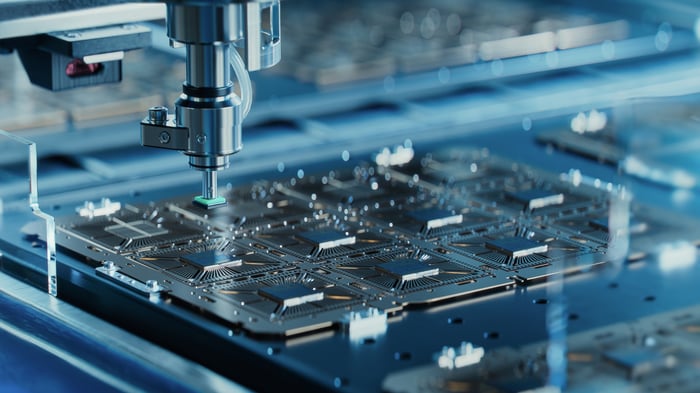 A semiconductor being made.