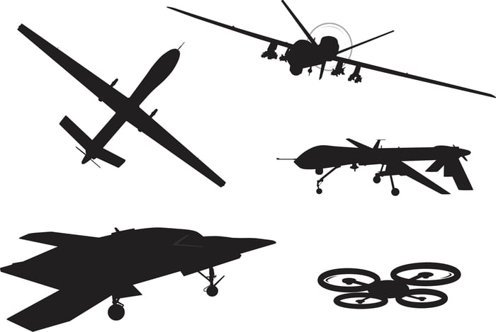 Various drone silhouettes.