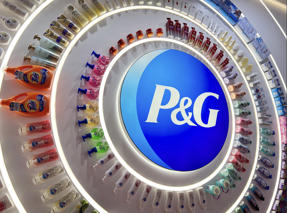 A circle of household products around the P&G corporate logo.