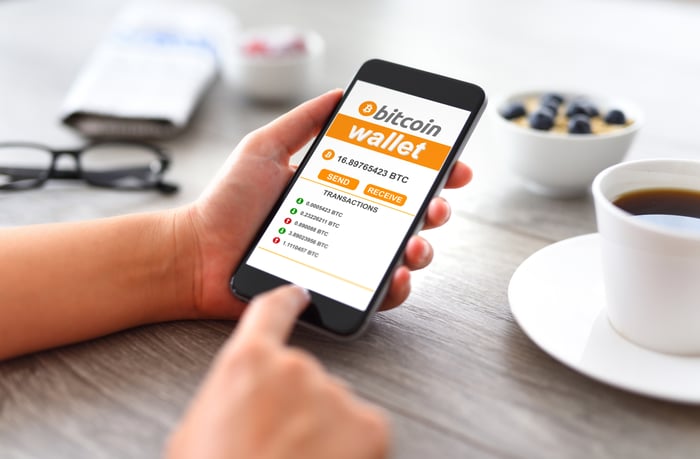 Bitcoin wallet on smartphone.