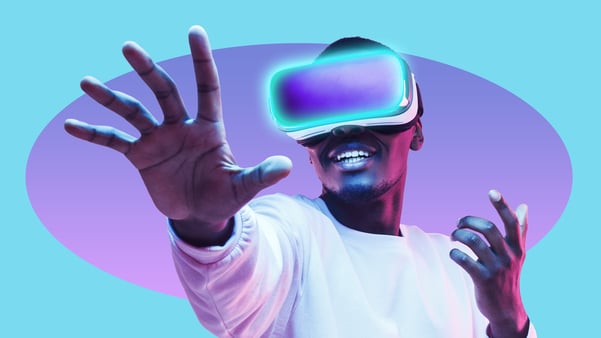 A user wears VR goggles.