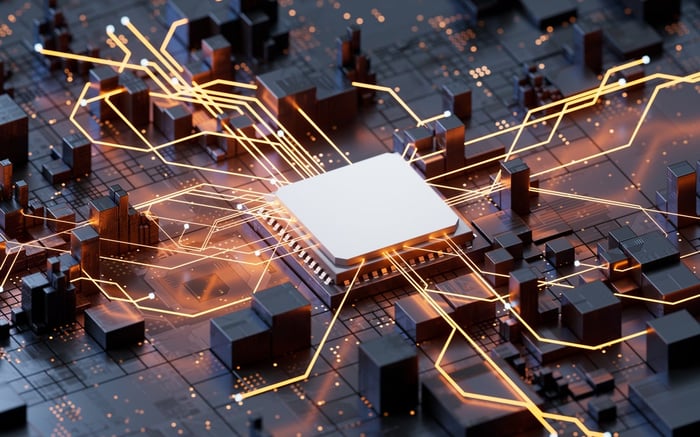 A glowing semiconductor.