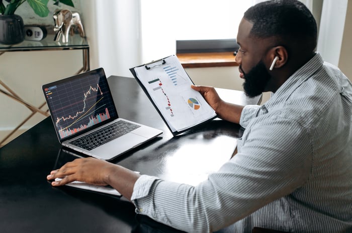 Individual investor looking at stock charts.