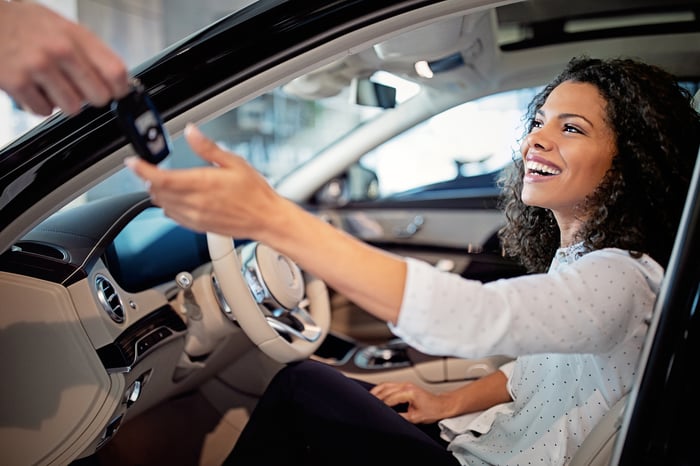 Woman buying a car.