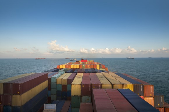 Container ship foredeck.