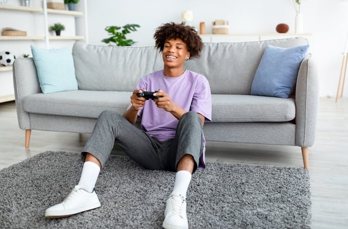 A person having fun playing a video game.