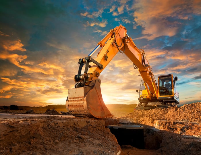 Contruction equipment on a job site. 