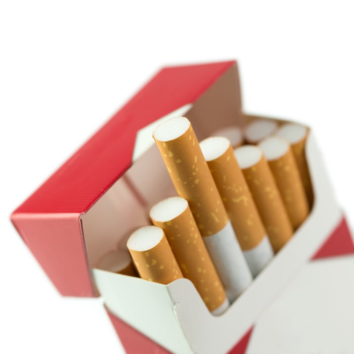 An opened box of cigarettes.