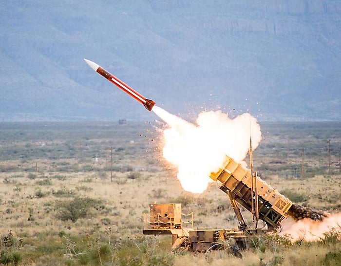 A Patriot missile produced by RTX launches