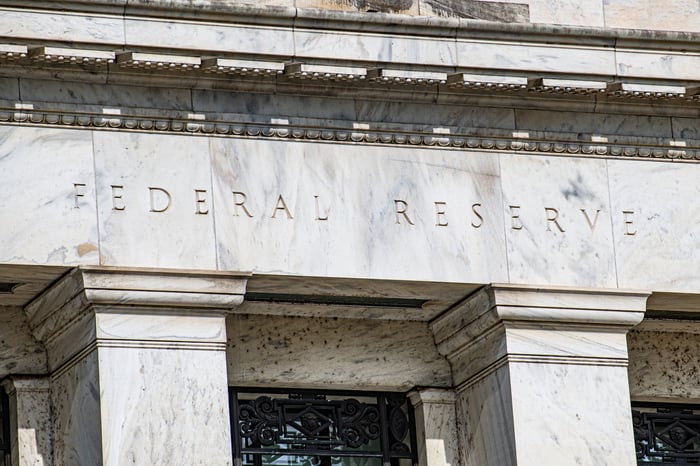 The facade of the Federal Reserve building.