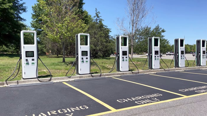 Electric vehicle charging stations.