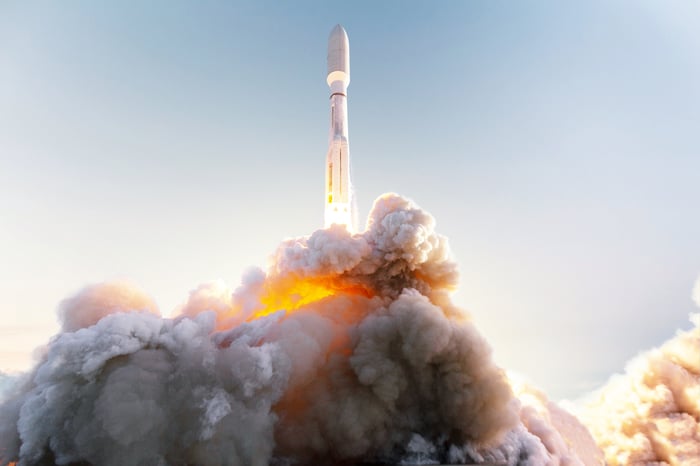 A rocket taking off.