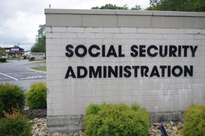 Brick sign with the words "Social Security Administration" on it. 