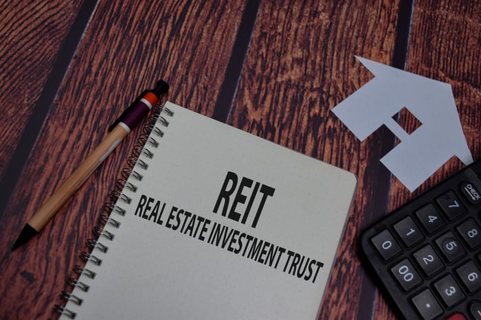 A notebook with REIT on the cover.