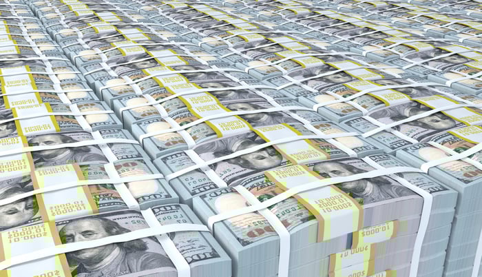 Piles of $100 bills.