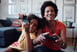 Two people enjoying video game play