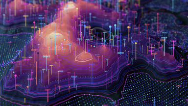 A digital map with various numbers, illustrating the importance of AI-powered data.