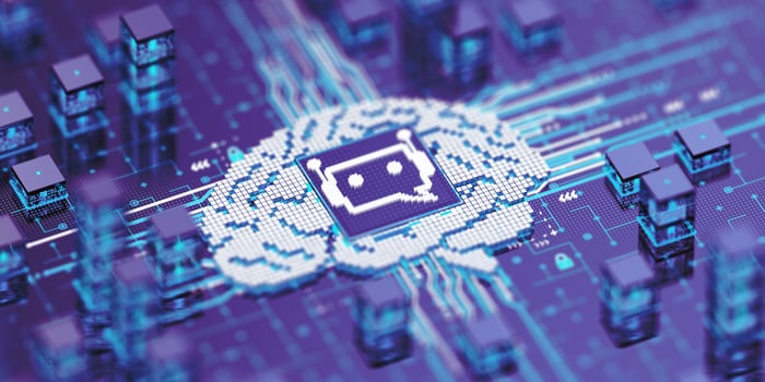 An illustration of an AI chip on a circuit board.