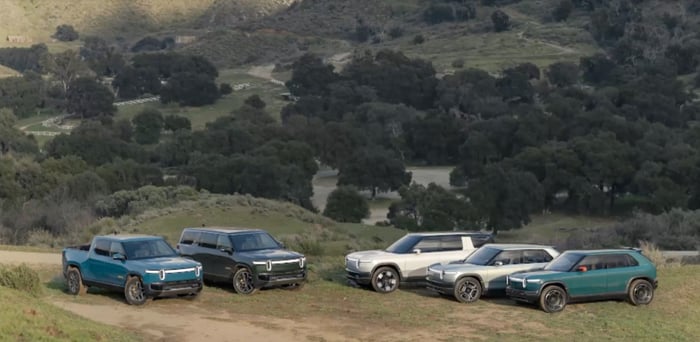 Rivian's lineup of first- and next-generation electric pickup truck and SUVs. 