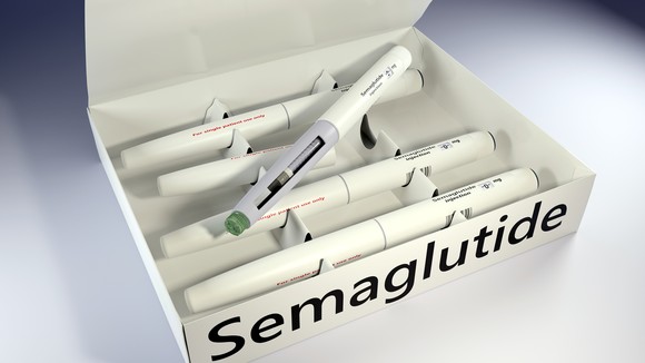GLP-1 semaglutide injector pens in a box.