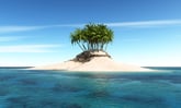Some palm trees on tiny desert island 150941764