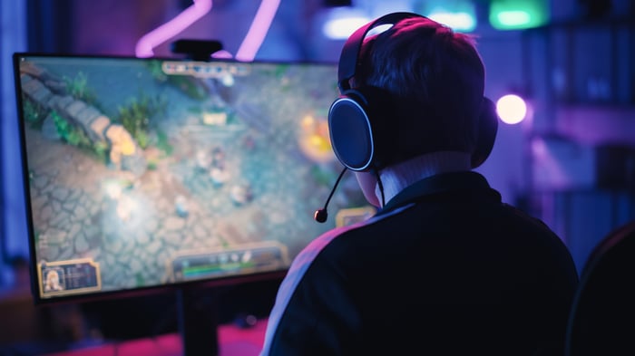 A person playing a PC game.