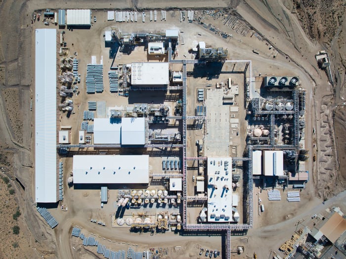 An overhead view of the separations pad at Mountain Pass.