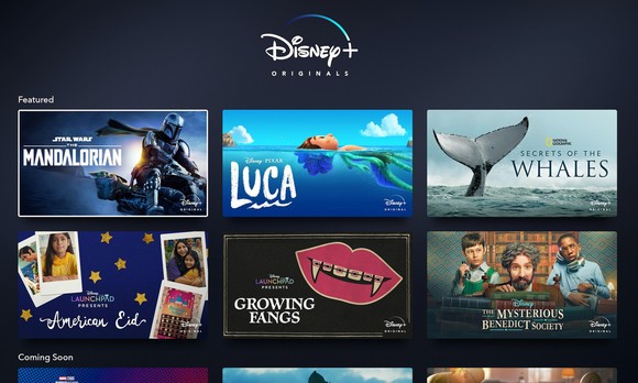 Disney+ screenshot showing several programs.