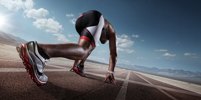 Runner about to begin a race.