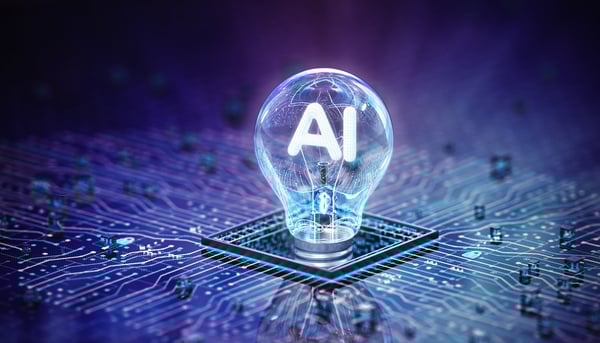 The letters AI inside a light bulb.