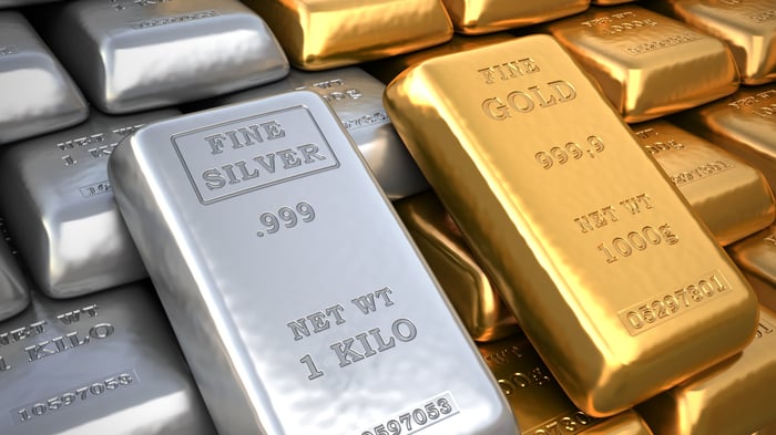 Silver and gold bars.