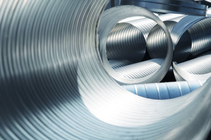 A collection of rolled aluminum products.
