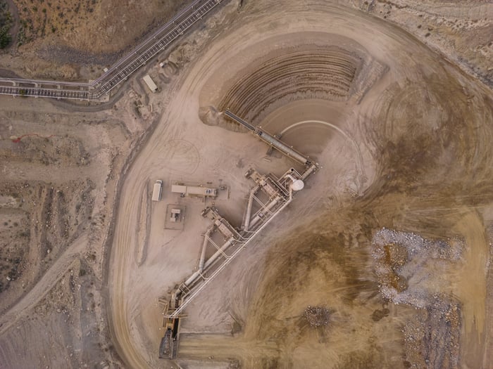 Aerial view of crushing operations at Mountain Pass, California. 