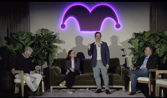 Tim Beyers, Alicia Alfiere, Rick Munarriz, and Dave Meier presenting at Fool Fest 25.