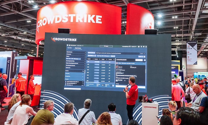 CrowdStrike logo displayed at a conference.