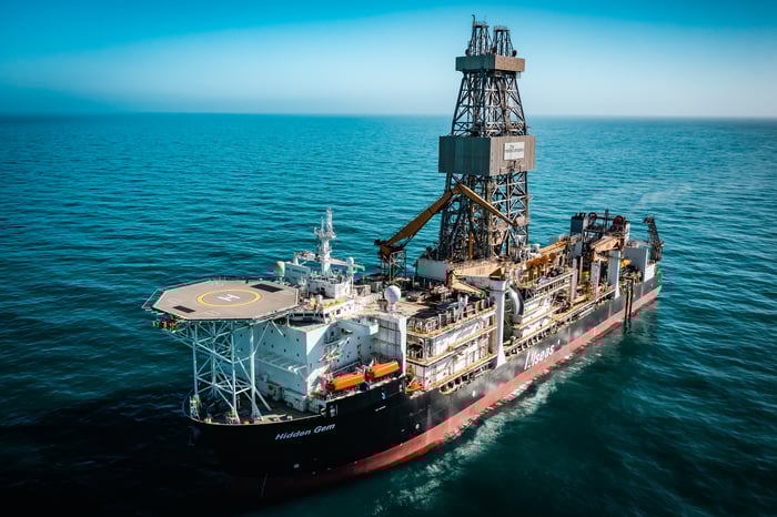 "Hidden Gem," The Metal Company's deep-sea mineral production vessel, at sea.