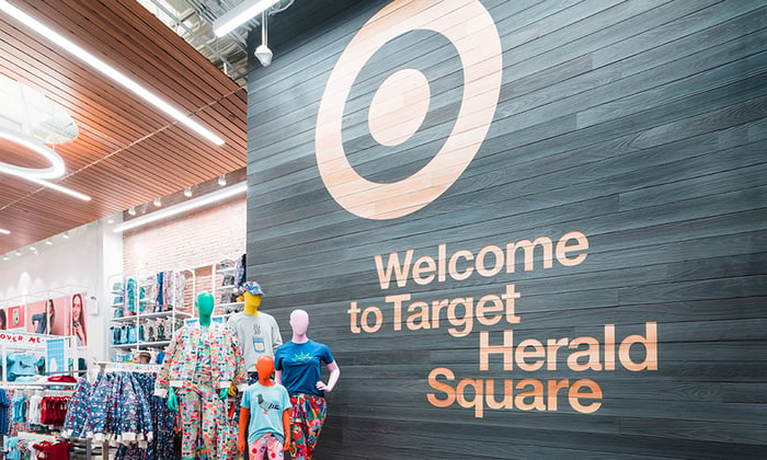 Inside welcome sign in a Target store.