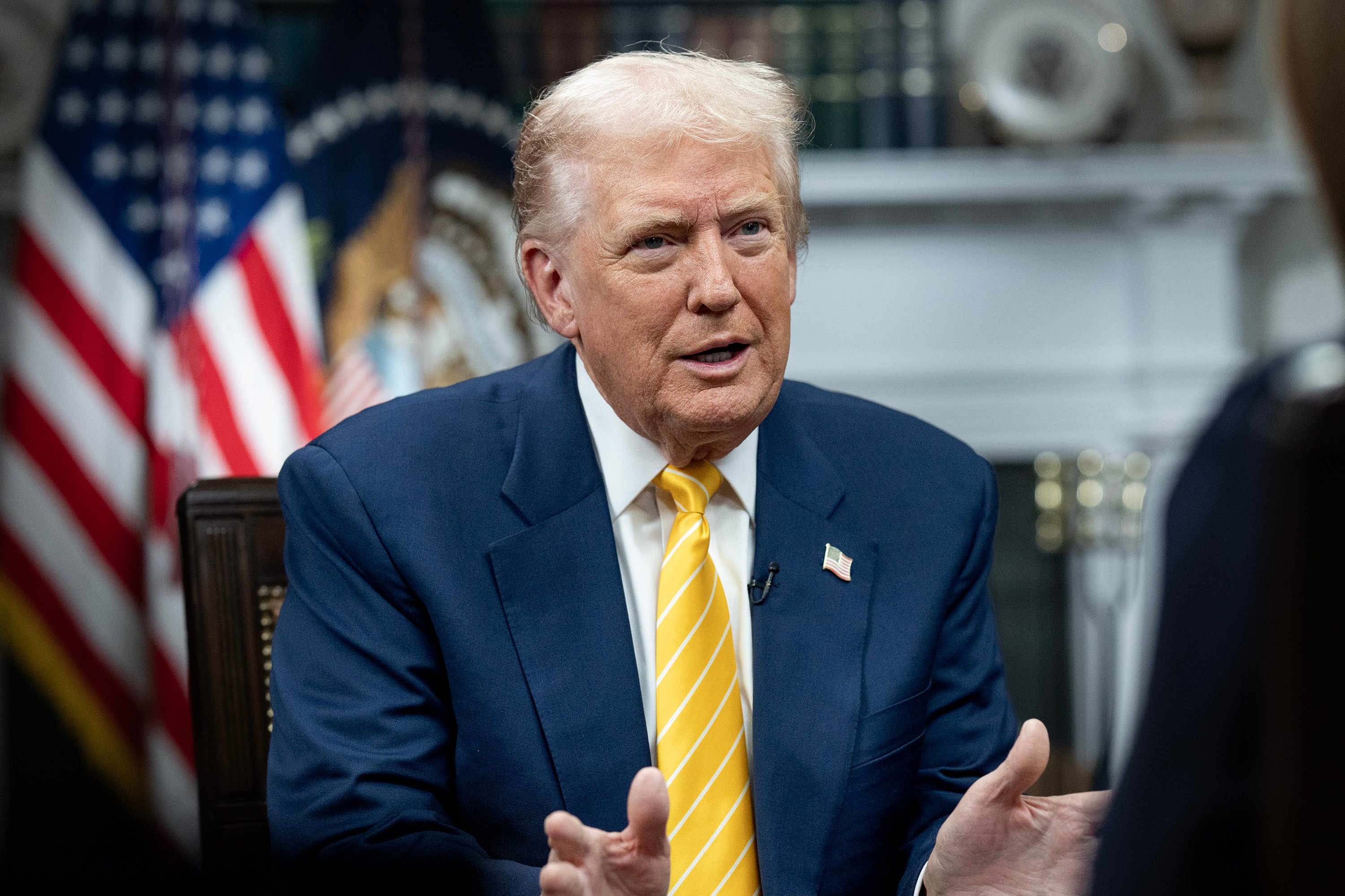 Donald Trump participating in an interview with Bev Turner of GB News.