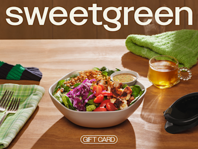 A Sweetgreen gift card with a salad bowl on it.